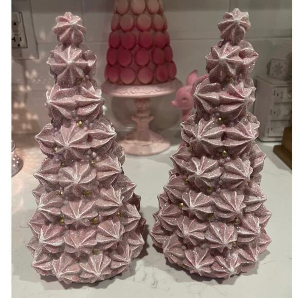 Valentines Day Pink Christmas Meringue Tree Set of 2